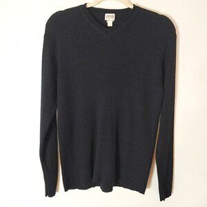 Armani Collezioni Sweater Men's size S Black & Gray Stripe V Neck Long Sleeve